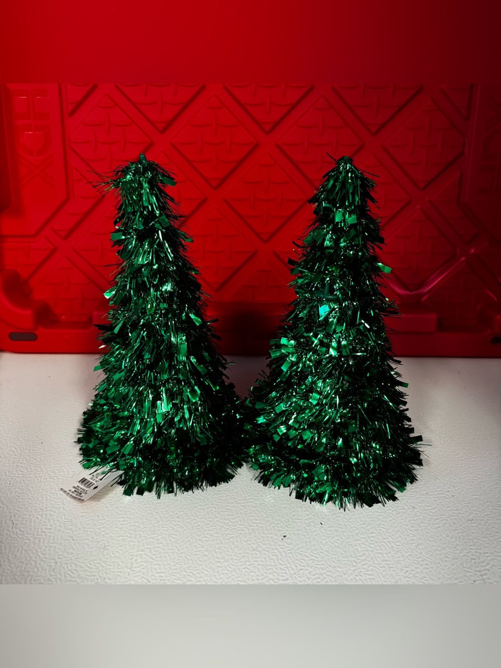 Green Tinsel Holiday Tree Pair - Festive Tabletop Decor